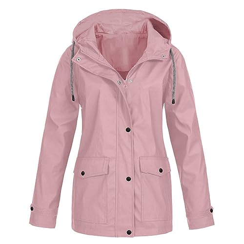 Generisch Damen Regenjacke Wasserdicht Atmungsaktiv Outdoorjacke Leichte Übergangsjacke Windbreaker mit Kapuze Lange Jacke Damen Softshelljacke FüR Damen Lang Weiss von Generisch
