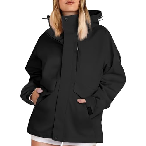 Generisch Damen Regenjacke Wasserdicht Regenponcho Damen Jacken Mäntel Westen Regenponcho Regenjacke Damens Bekleidung Wasserdicht Windbreaker 2025 Jacke Outdoorjacke Softshelljacke (D Black,Medium) von Generisch
