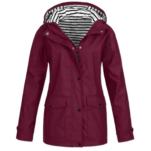 Generisch Damen Regenmantel Frauen Regenjacke Damen Jacke mit verstellbarer Kapuze Lang Winddicht Wasserdicht Damenjacken FüR Den üBergang Rain Coat Women Waterproof von Generisch