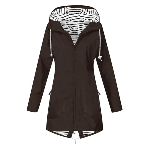 Generisch Damen Regenmantel - Frauen Regenjacke Damen Jacke mit verstellbarer Kapuze Lang Winddicht Wasserdicht Winterjacke Damen Wasserdicht Softshelljacke Damen Schwarz Weiß von Generisch