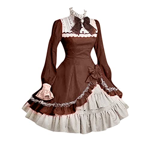 Generisch Damen Retro Kleider Gothic Punk-Stil Steampunk Kostüm Große Größen Lolita Kleider Mit Schleife Hochgeschlossen Langarm Damenkleid Rüschen Ballkleid Für Halloween Karneval Fasching von Generisch