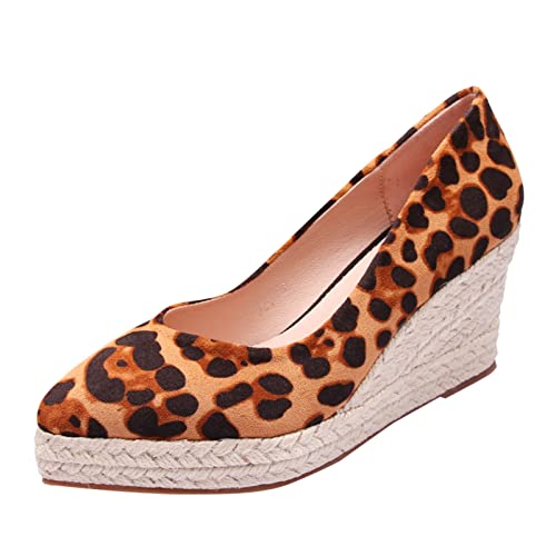 Generisch Damen Sandalen Espadrilles mit Leopardenmuster Jute Sohle Plateau elegante Keilschuhe für modebewusste Frauen (Coffee, 41) von Generisch