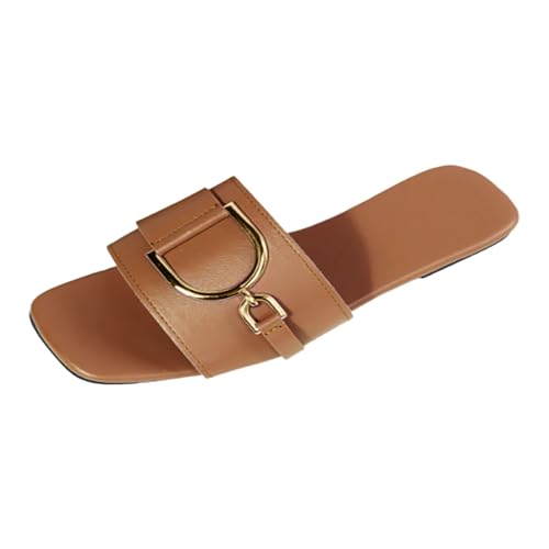 Generisch Damen Sandalen Flach Niedriger Absatz Quadratzehe Ledersandalen Metallschnalle Offen Slip On Flip Flops Elegant Bequeme Schöne Leichte Weiches Sommerschuhe Strand Urlaub Reise (Brown, 37.5) Generisch Damen Sandalen Flach Niedriger Absatz Quadratzehe Ledersandalen Metallschnalle Offen Slip On Flip Flops Elegant Bequeme Schöne Leichte Weiches Sommerschuhe Strand Urlaub Reise (Brown, 37.5) von Generisch