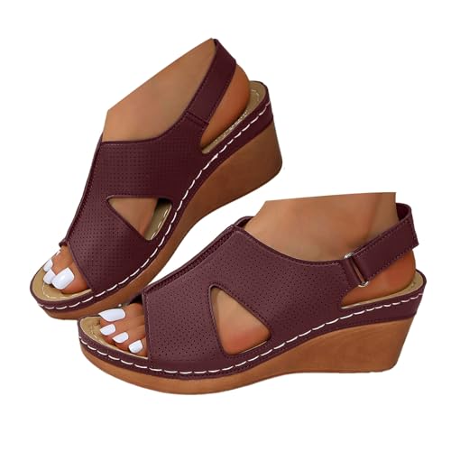 Generisch Damen Sandalen Plateau Keilabsatz Ledersandalen Peeptoe SommerSandalen Slingback Verstellbaren Hohl Strandsandalen Pantoletten Bequeme Weiches Lässige Wanderschuhe Freizeitschuhe (37) von Generisch