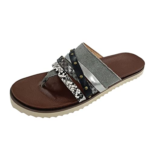 Generisch Damen Sandalen Sommer Flip Flops Retro Hausschuhe Flache Schuhe Mode Sandalen für Frauen Stilvolle Freizeit Schuhe (Black, 38) von Generisch