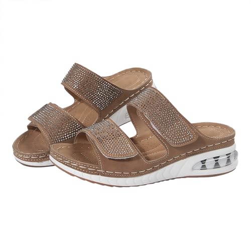 Generisch Damen-Sandalen und Hausschuhe mit übergroßem Strass-Keilabsatz und bequemen Luftpolstern Elegante Schuhe Damen (Brown, 41) von Generisch