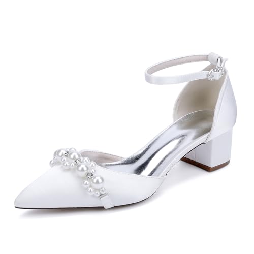 Generisch Damen Satin Block Stämmiger Absatz Abendkleid Schuhe Geschlossen Spitze Pointed Toe Flats Hochzeit Kleid Party Schuhe Flats 4.5Cm,Weiß,42 EU Generisch Damen Satin Block Stämmiger Absatz Abendkleid Schuhe Geschlossen Spitze Pointed Toe Flats Hochzeit Kleid Party Schuhe Flats 4.5Cm,Weiß,42 EU von Generisch