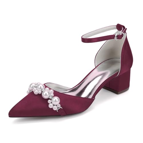 Generisch Damen Satin Block Stämmiger Absatz Abendkleid Schuhe Geschlossen Spitze Pointed Toe Flats Hochzeit Kleid Party Schuhe Flats 4.5Cm,Wine red,39 EU Generisch Damen Satin Block Stämmiger Absatz Abendkleid Schuhe Geschlossen Spitze Pointed Toe Flats Hochzeit Kleid Party Schuhe Flats 4.5Cm,Wine red,39 EU von Generisch