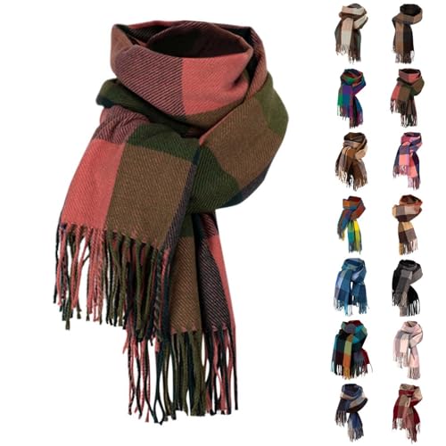 Generisch Damen Schal Kariert Pashmina Stolen übergroßer Herbstschal Winterschal Karo Tartan Schultertuch Plaid Deckenschal Modeschal Weicher Warmer Oversized Fransen Poncho von Generisch