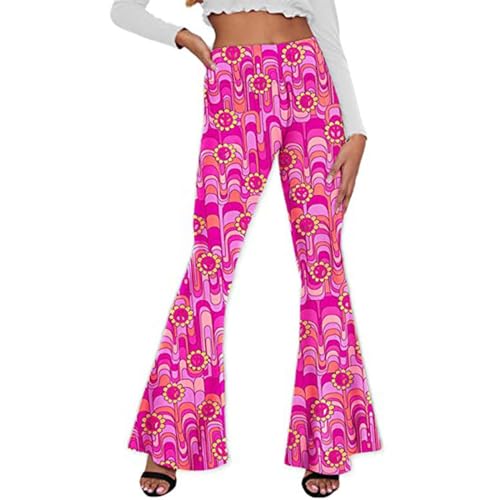 Generisch Damen Schlaghose, 70er Jahre Boho Hose mit Hoher Taille - Bunte Hose für Damen in Rot, Größe M, 3/4 Länge, Weite Bein, Lockerer Sitz, Polyester, Retro-Stil, Multi-Sport, Pants Generisch Damen Schlaghose, 70er Jahre Boho Hose mit Hoher Taille - Bunte Hose für Damen in Rot, Größe M, 3/4 Länge, Weite Bein, Lockerer Sitz, Polyester, Retro-Stil, Multi-Sport, Pants von Generisch