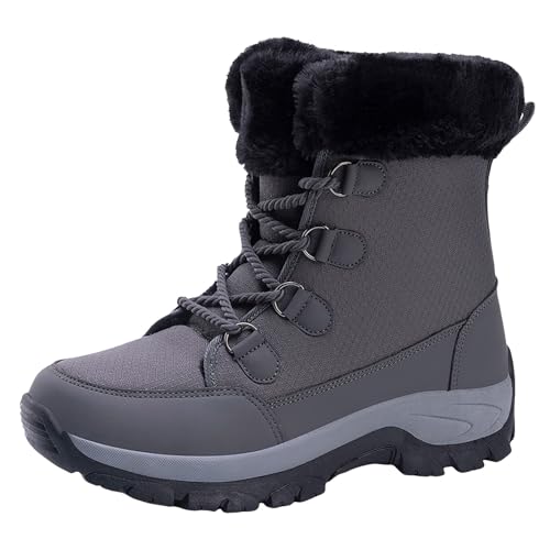 Generisch Damen-Schneestiefel, Winterstiefel, Paar-Stil, modisch, schlicht, einfarbig, Winter, verdickt, warm, bequem, mit Schnürung Hausschuhe Damen Winter (Grey, 42) von Generisch