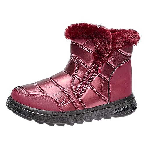 Generisch Damen Schneestiefel Warm Halten Flache Stiefel Bequeme Winterstiefel Winter Schuhe Reißverschluss Tuch Mode Kurz Stiefel für Mädchen (Red, 38) von Generisch