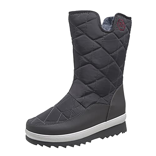 Generisch Damen Schneestiefel Winter Mode rutschfest Bequeme Boots Langer Schlauch Mit Reißverschluss Für Kaltes Wetter (Grey, 39) von Generisch