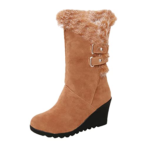 Generisch Damen Schneestiefel für den Winter Bequeme Mid-Calf Boots mit Keilabsatz warme weiche Stiefel für kalte Tage vielseitige Outfits (Yellow, 38) von Generisch