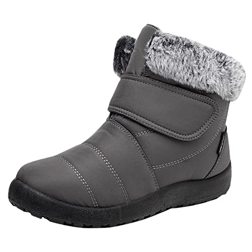 Generisch Damen Schneestiefel wasserdicht rutschfeste warme Winterstiefel Bequeme Outdoor-Schuhe für kalte Tage (Grey, 38) von Generisch