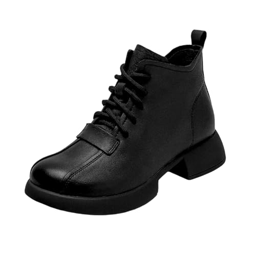 Generisch Damen Schnürstiefeletten aus Runde Zehe Chunky Block Heel Winter Kurze Stiefeletten mit seitlichem Reißverschluss (Black, 35) von Generisch