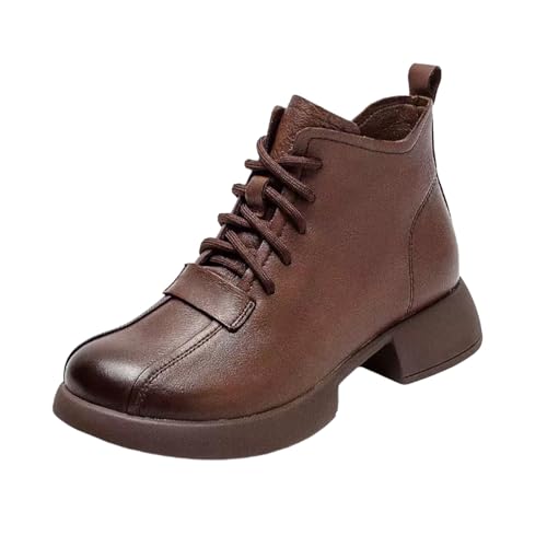 Generisch Damen Schnürstiefeletten aus Runde Zehe Chunky Block Heel Winter Kurze Stiefeletten mit seitlichem Reißverschluss (Brown, 39) von Generisch