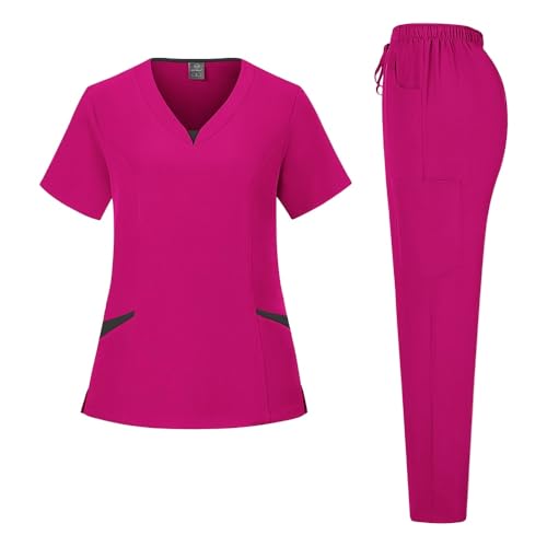 Generisch Damen-Schrubb-Set Kasack Damen Berufskleidung Pflege Hose Halloween Kostüm Arzt Nurses Scrubs Die Anfänger Weißer Kittel Ärzte Laborkittel Baumwolle Weihnachten Arzthose von Generisch