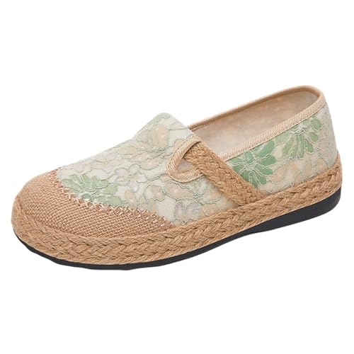 Generisch Damen Schuhe Elegant Einzelneschuhe Slip-On-Sicherheits Freizeitschuhe Atmungsaktive Mesh Sportschuhe Ethnische Stickerei Boardschuhe Stilvoll und Schön Flacheschuhe Weichen Trekkingschuhe von Generisch