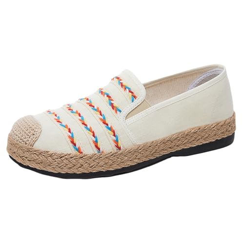 Generisch Damen Schuhe Elegant Einzelneschuhe Slip-On-Sicherheits Freizeitschuhe Atmungsaktive Mesh Sportschuhe Ethnische Stickerei Boardschuhe Stilvoll und Schön Flacheschuhe Weichen Trekkingschuhe von Generisch