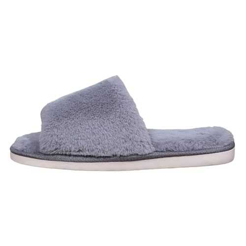 Generisch Damen Schuhe Winter Stiefeletten Paar einfarbige, Dicke, warme, rutschfeste, gepolsterte Baumwollhausschuhe für Hause Schuhe Joggen Damen (Grey, 45) von Generisch