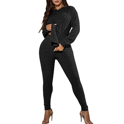 Generisch Damen Set 2-teiliges Strickanzug Langarm Strickpullover Und Lange Jogginghose Zweiteilige Beiläufig Outfit Freizeitanzug Sportanzug Loungewear 2 Stück Outfit Set von Generisch