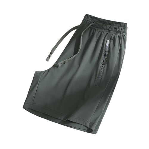 Generisch Damen Shorts Aus Eisseide Sporthose Kurz High Waist Laufshorts Mit Reißverschluss Und Taschen Schnelltrocknend Tunnelzug Kurze Hose Sport Fitness Running Yoga Shorty Armeegrün XL von Generisch