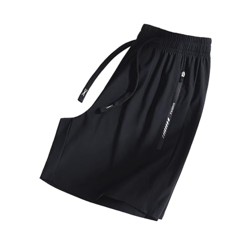 Generisch Damen Shorts Aus Eisseide Sporthose Kurz High Waist Laufshorts Mit Reißverschluss Und Taschen Schnelltrocknend Tunnelzug Kurze Hose Sport Fitness Running Yoga Shorty Schwarz XL von Generisch