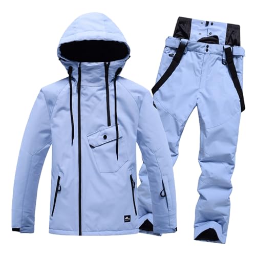 Generisch Damen Skijacke & Skihose Set Skianzug 2 teilig Schneeanzug Wasserdicht zum Skifahren Snowboarden Schneejacke Schneehose Warm Winterjacke mit Abnehmbare Kapuzen von Generisch