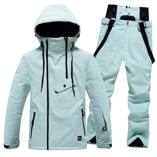 Generisch Damen Skijacke & Skihose Set Skianzug 2 teilig Schneeanzug Wasserdicht zum Skifahren Snowboarden Schneejacke Schneehose Warm Winterjacke mit Abnehmbare Kapuzen von Generisch