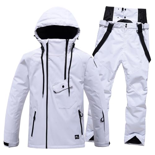 Generisch Damen Skijacke & Skihose Set Skianzug 2 teilig Schneeanzug Wasserdicht zum Skifahren Snowboarden Schneejacke Schneehose Warm Winterjacke mit Abnehmbare Kapuzen von Generisch