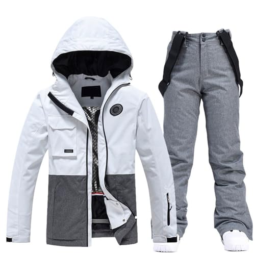 Generisch Damen Skijacke & Skihose Set Skianzug 2 teilig Schneeanzug Wasserdicht zum Skifahren Snowboarden Schneejacke Schneehose Warm Winterjacke mit Abnehmbare Kapuzen von Generisch
