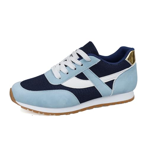 Generisch Damen Sneakers für Freizeit Übergröße Sportliche Schuhe mit runder Zehenpartie Schnürschuhe im trendigen Mesh Design für Frühling (Blue, 37) von Generisch
