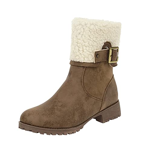 Generisch Damen Snowboots mit Gürtelschnalle seitlichem Reißverschluss Dicke Sohle für optimalen Komfort Halt perfekte Winterstiefel für kaltes Wetter (Khaki, 39) von Generisch