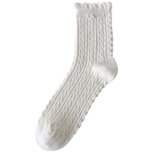 Generisch Damen Socken mit Rüschen Spitze Socken Atmungsaktiv Bequem Trachtensocken Einfarbig Komfortsocken Prinzessinnen Lolita Söckchen Mode Knit Soft Warm Winter sportsocken von Generisch