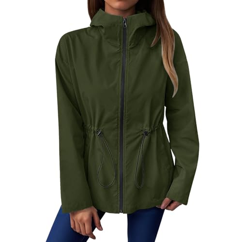 Generisch Damen Softshelljacke Übergangsjacke Kurzmantel mit Kapuze Wasserdichte Winddichte Funktionsjacke Outdoor Wanderjacke Softshellmantel zum Laufen Radfahren Wandern (Grün, XXL) von Generisch
