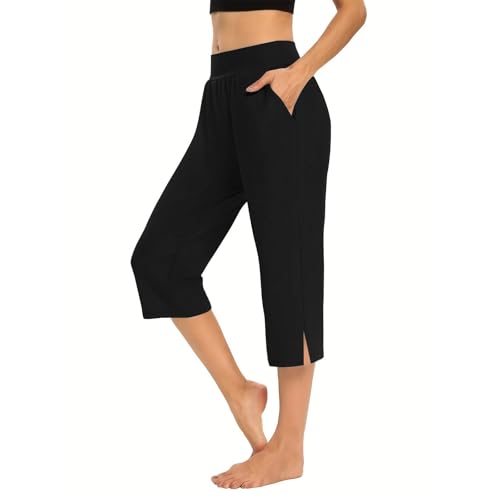 Generisch Damen Sommer Caprihose Jogginghose 3/4 Baumwolle Sommerhose Yoga Fitness Activewear Mit Tasche Für Sport Und Freizeit Caprihose Damen 3/4 Hautfreundlich Und Atmungsaktiv von Generisch