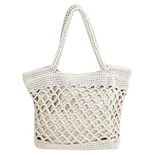 Generisch Damen Sommer Freizeit Ausgehöhlter gewebter Gürtel mit Strandtasche innen Tragetasche kleine Handtaschen, weiß, Einheitsgröße von Generisch