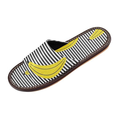 Generisch Damen Sommer Hausschuhe Gelb Banane Muster Schwarz Streifen Open Toe Schuhe Pantoffeln Reisehaus Pantoffeln von Generisch