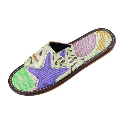Generisch Damen Sommer Hausschuhe Ozean Muscheln Seestern Seepferdchen Open Toe Schuhe Pantoffeln Reisehaus Pantoffeln von Generisch