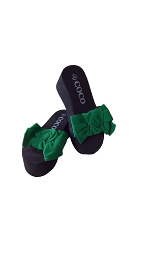 Generisch Damen Sommer Hausschuhe mit grüner Schleife Keilabsatz Offene Zehen Slip-on Sandalen Größe 39 von Generisch