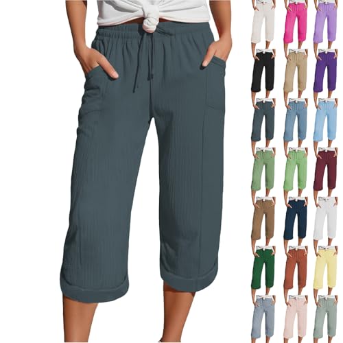 Generisch Damen Sommer Hose, Warehouse Deal, Musselin Hose 3/4 Leinenhose Sommer Kurze Hosen Sommerhose Leicht Caprihose Culotte Dreiviertel Strandhose von Generisch