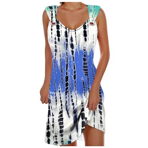 Generisch Damen Sommer Strandkleider Casual Ärmellos Cover Ups V-Ausschnitt Tank Kleid Sommer Strand Urlaub Casual Garten Cocktail Party, Weiß B, 50 von Generisch