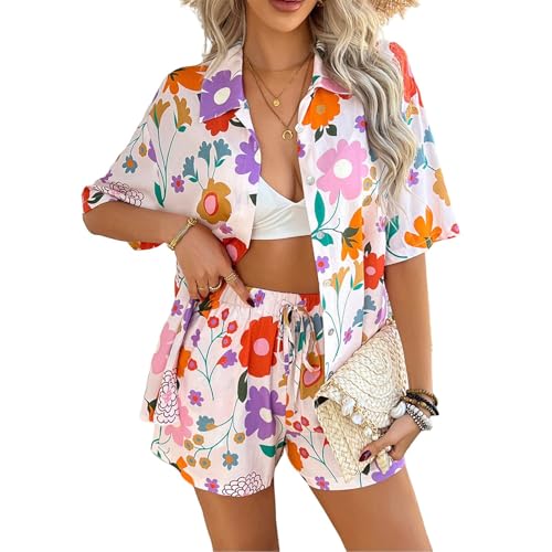 Generisch Damen Sommer Strickanzug 2 Teiler Tracksuit Kurzarm Rundhalsausschnitt Einfarbig Zweiteiler Hausanzug Loungewear Outfit Jogger Trainingsanzug Set von Generisch