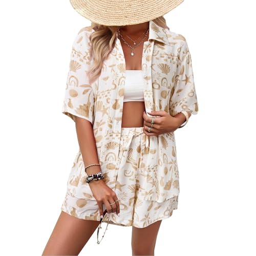 Generisch Damen Sommer Strickanzug 2 Teiler Tracksuit Kurzarm Rundhalsausschnitt Einfarbig Zweiteiler Hausanzug Loungewear Outfit Jogger Trainingsanzug Set von Generisch