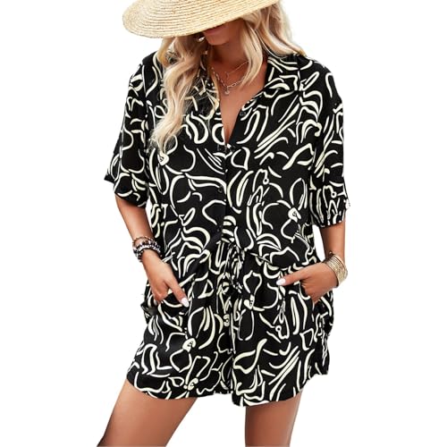 Generisch Damen Sommer Strickanzug 2 Teiler Tracksuit Kurzarm Rundhalsausschnitt Einfarbig Zweiteiler Hausanzug Loungewear Outfit Jogger Trainingsanzug Set von Generisch