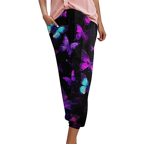 Generisch Damen Sommerhose Gummizug Hose Hose elegant Damen leinen leinen weiße Hosen musselin Damenhose Caprihose Leinenhose mädchen Schwarze Damenhose Strandhose Damenhosen mit Gummibund musselin von Generisch