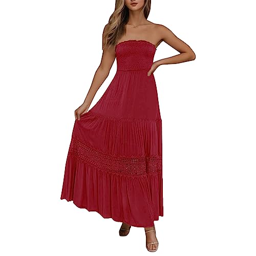 Generisch Damen Sommerkleid Ärmelloses Boho Einfarbig Hohe Taille Wickelkleid Lange Freizeitkleider Sommer Strand Maxi Dress Mesh Retro Sexy Casual Tunika Beach Partykleid von Generisch