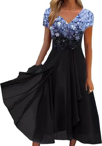 Generisch Damen Sommerkleid Knielang Damen Kleider Spitzenkleid Chiffon Cocktailkleid Festliches Ballkleid Brautjungfernkleider Für Hochzeit Midi Abendkleider von Generisch