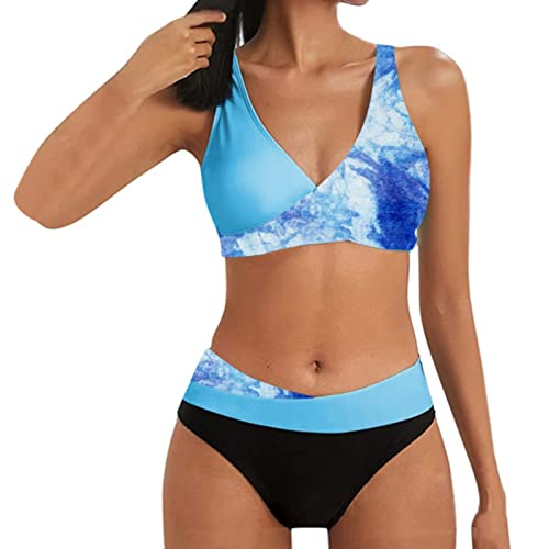 Generisch Damen Sport Badeanzüge Zweiteiliger Crop Top Gerippter Bikini mit frechem Unterteil Triangle Bikini Bikini High Waist Damen Bunt von Generisch